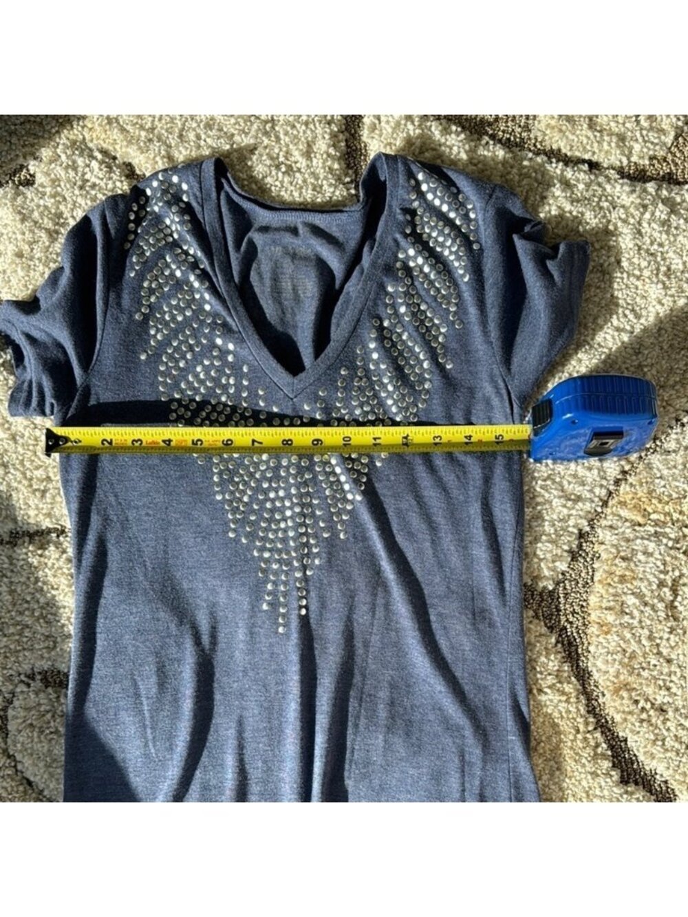Blue V-Neck Top with Embellishments Energie Large
